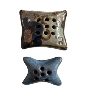 Handmade Stoneware Art Pottery Flower Frog (pair of 2) Signed